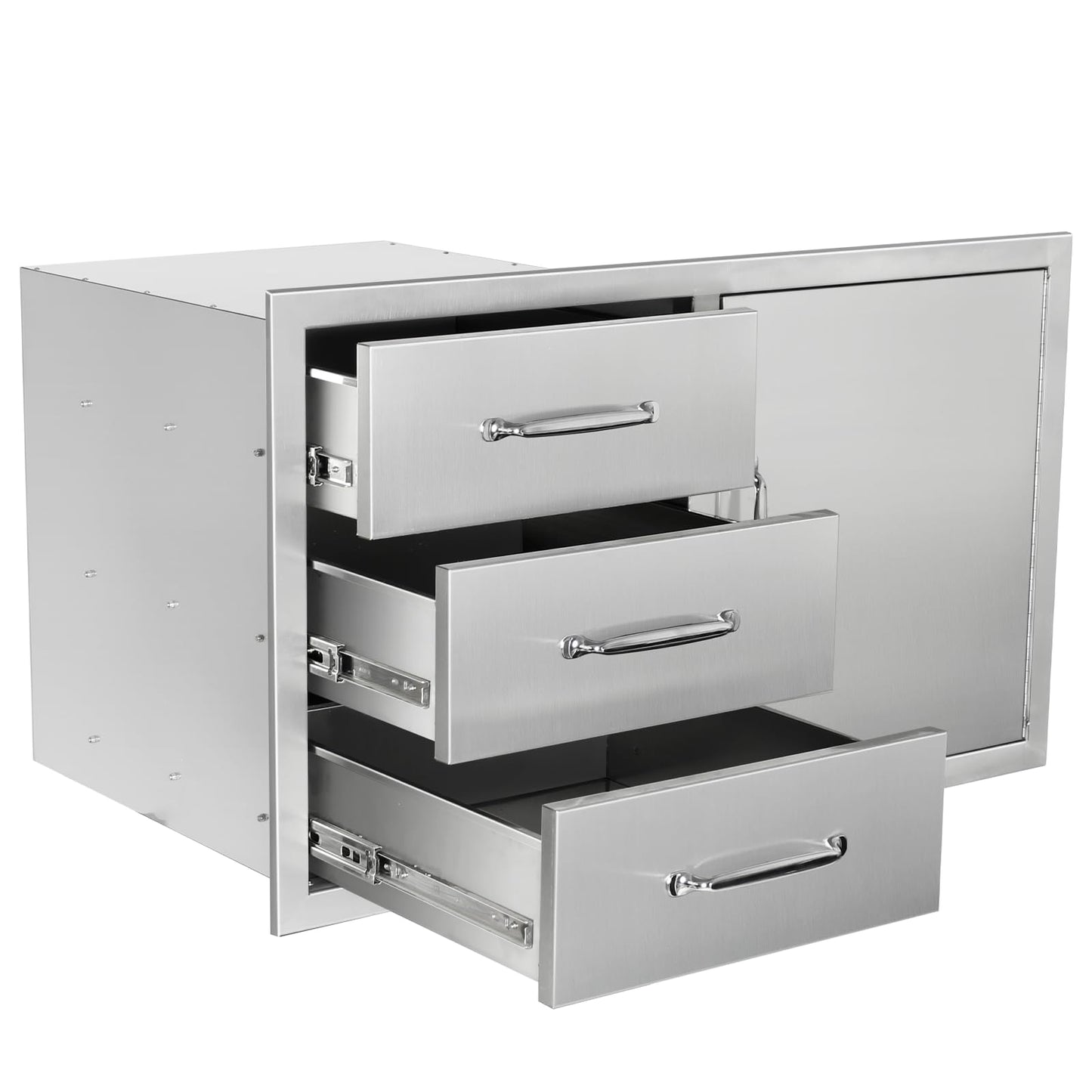 SGOLAN Outdoor Kitchen Door Drawer Combo Cabinet 38.1W x 22.6H x 20.8D BBQ Access Door&Triple Drawers Combo, Stainless Steel Handles for Outdoor Kitchen Island