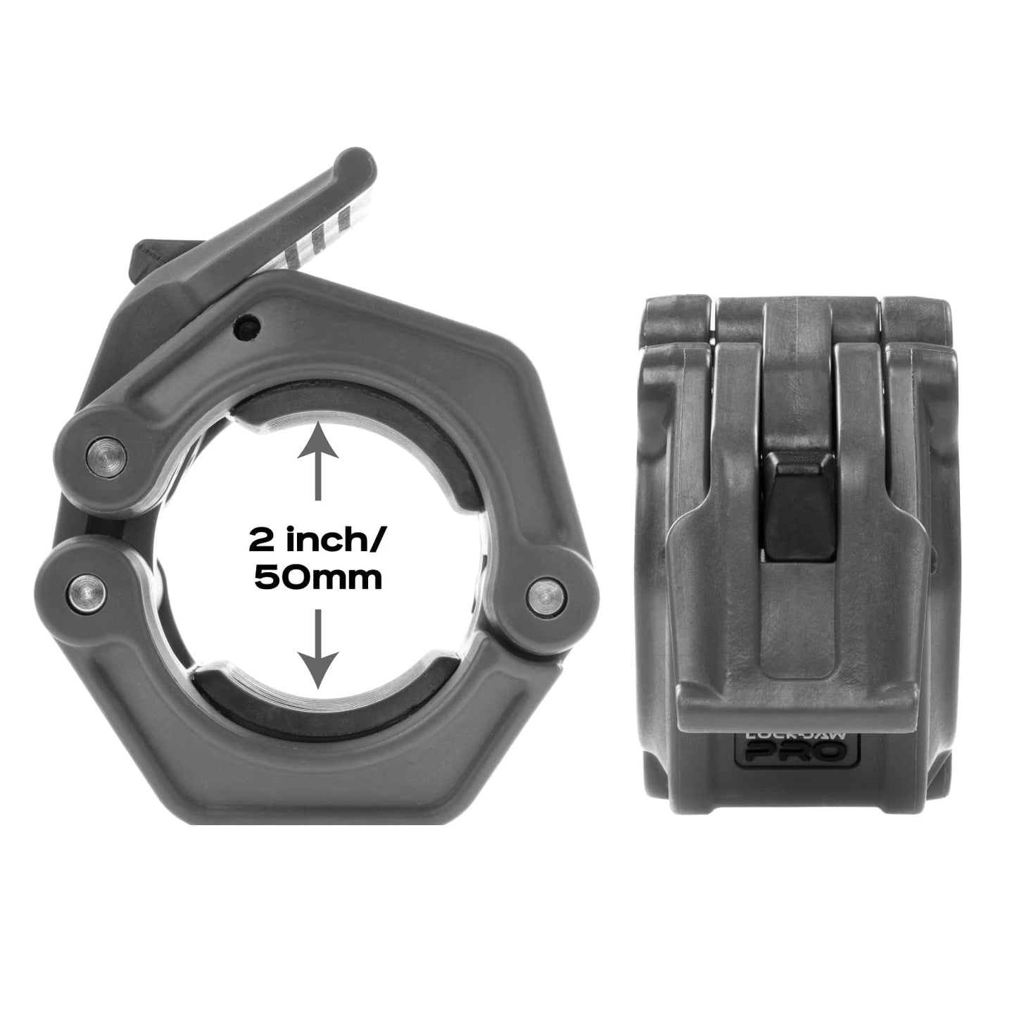 Lock-Jaw PRO 2 Barbell Collars Olympic Barbell Clamps 2 Pcs – Heavy Duty Bar Clamps for 2” & 50mm Olympic Bars – Secure Weight Bar Clamps for Strength Training & Home Gym Accessories – All Black