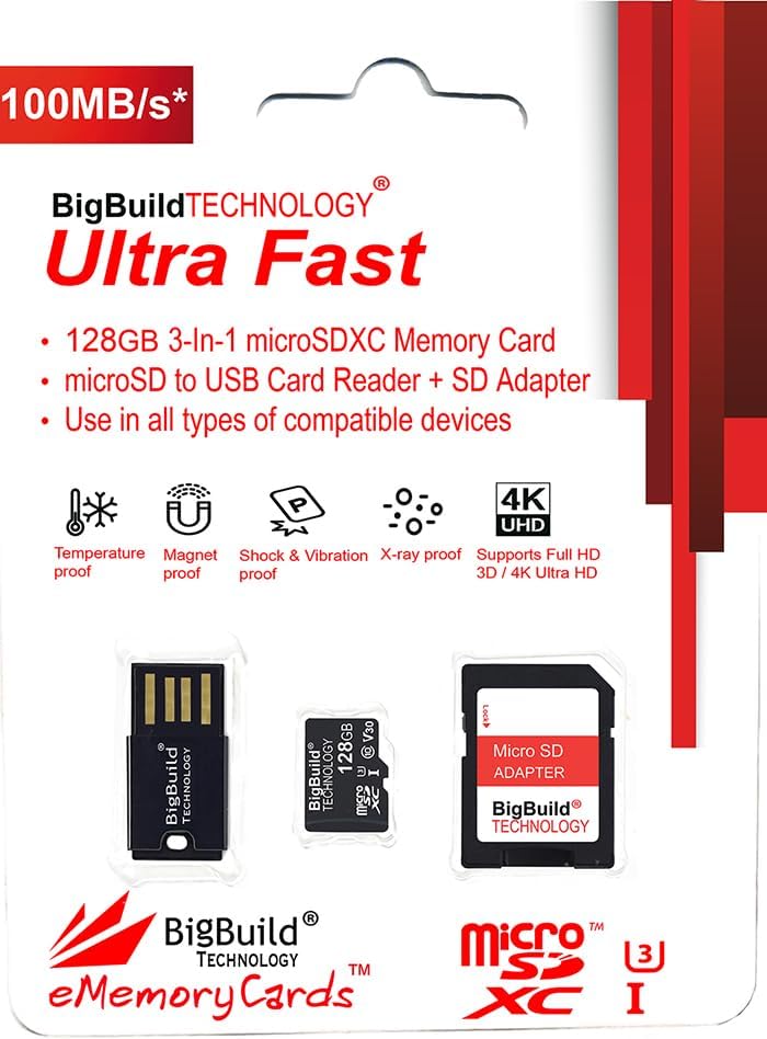BigBuild Technology 128GB U3 M21, M23, NW-A306 Micro SDXC Memory Card for FiiO Sony Music Player