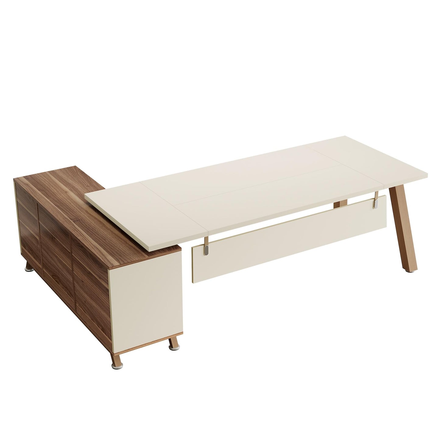 Tribesigns 78.7" L-Shaped Executive Desk, Modern Office Desk with File Drawers & Storage Shelves, Large Computer Desk with 55-Inch Cabinet, Business Workstation for Home Office, Beige & Walnut
