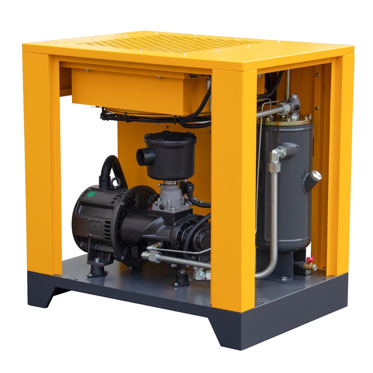 DAVV Rotary Screw Air Compressor, Variable Frequency Motor, 208-230V, 20HP/15KW Single/Three-phase Compatible, 81CFM/115PSI, Base Mounted Industrial Air Compressor System