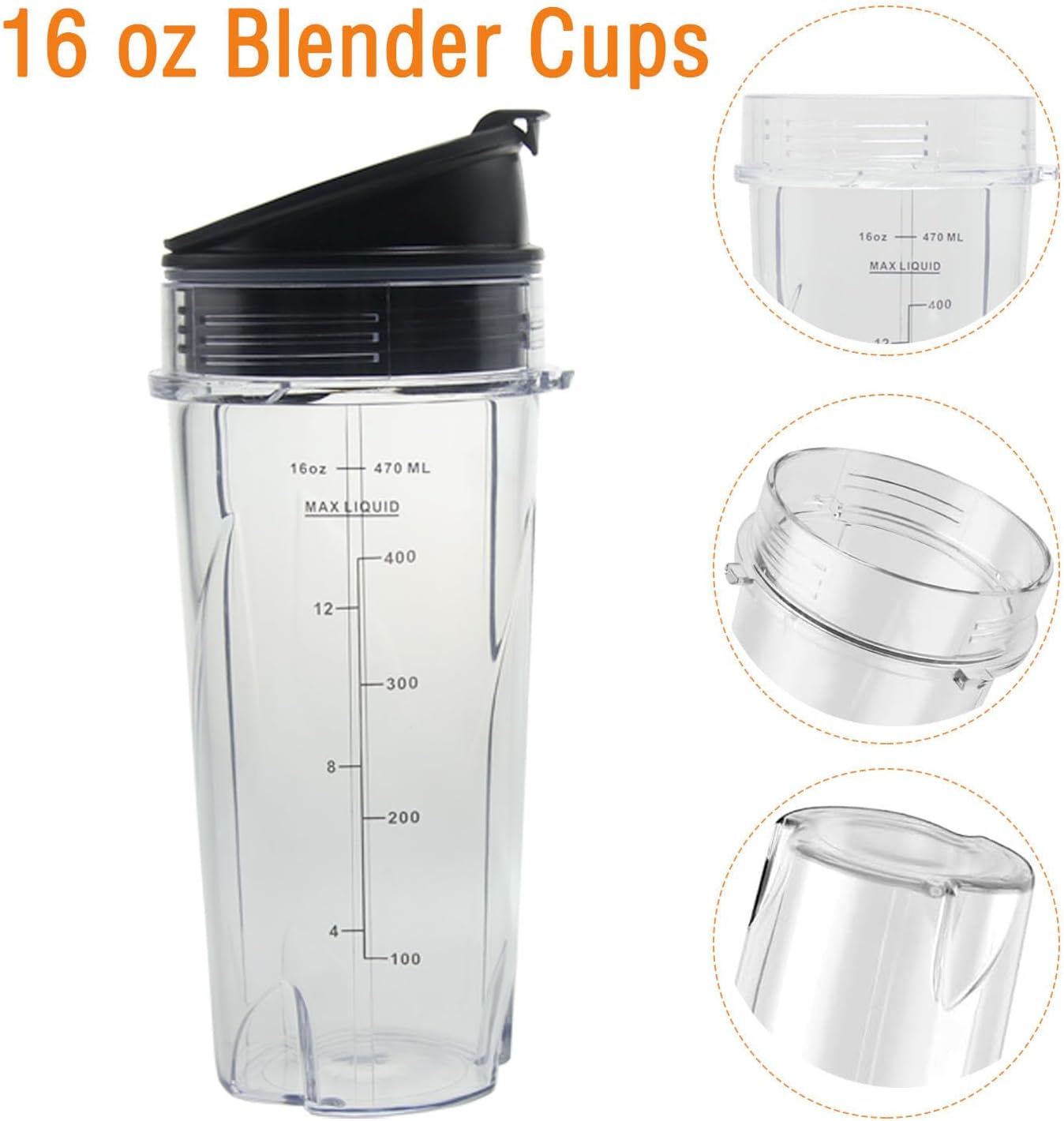 Ninja 16oz Replacement Cups - Compact Personal Blender Cup Set with Seal Lids | 2 Pack for BL770, BL780, BL660