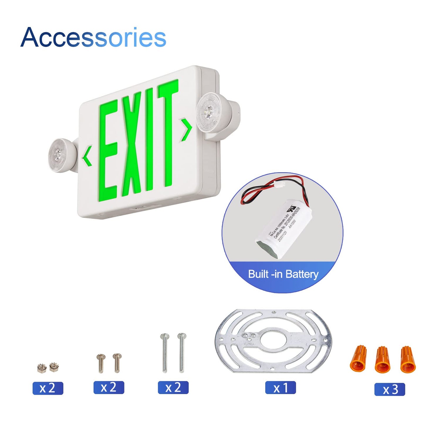 GZRUIYANG Exit Sign with Emergency Lights Green, LED Emergency Exit Light with Battery Backup, UL 924 Certified, AC 120/277V, Commercial Emergency Lights Combo for Business - 2 Pack