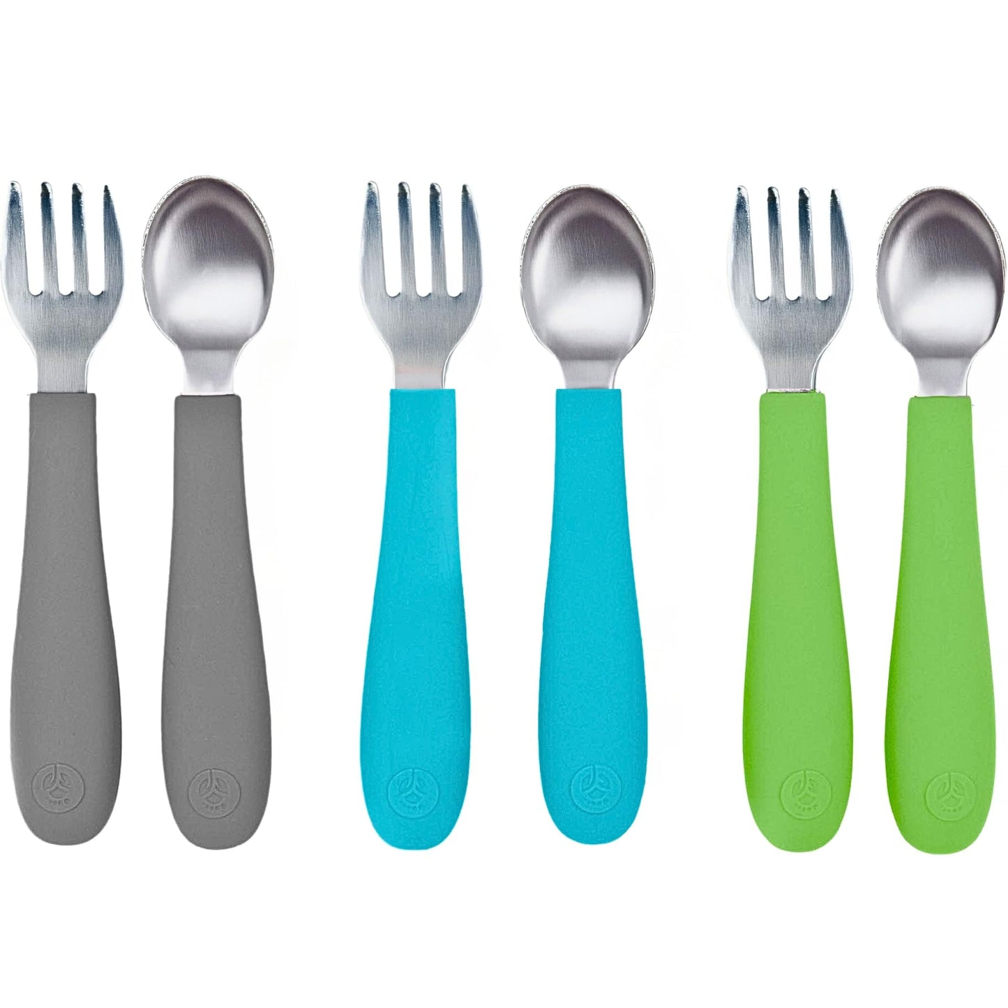 WeeSprout Toddler Utensils, 3 Forks & 3 Spoons, 18/8 Stainless Steel & Food Grade Silicone, Thick Easy-Grip Handles, Perfect Length For New Self Feeders, Gentle On Gums & Teeth, Dishwasher Safe