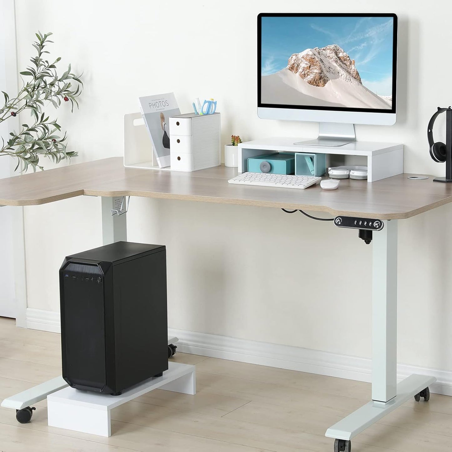 20 inch TEAMIX White Monitor Stand Riser, Wood Desktop Stand for PC/TV/Laptop/Printer, White Monitor Riser