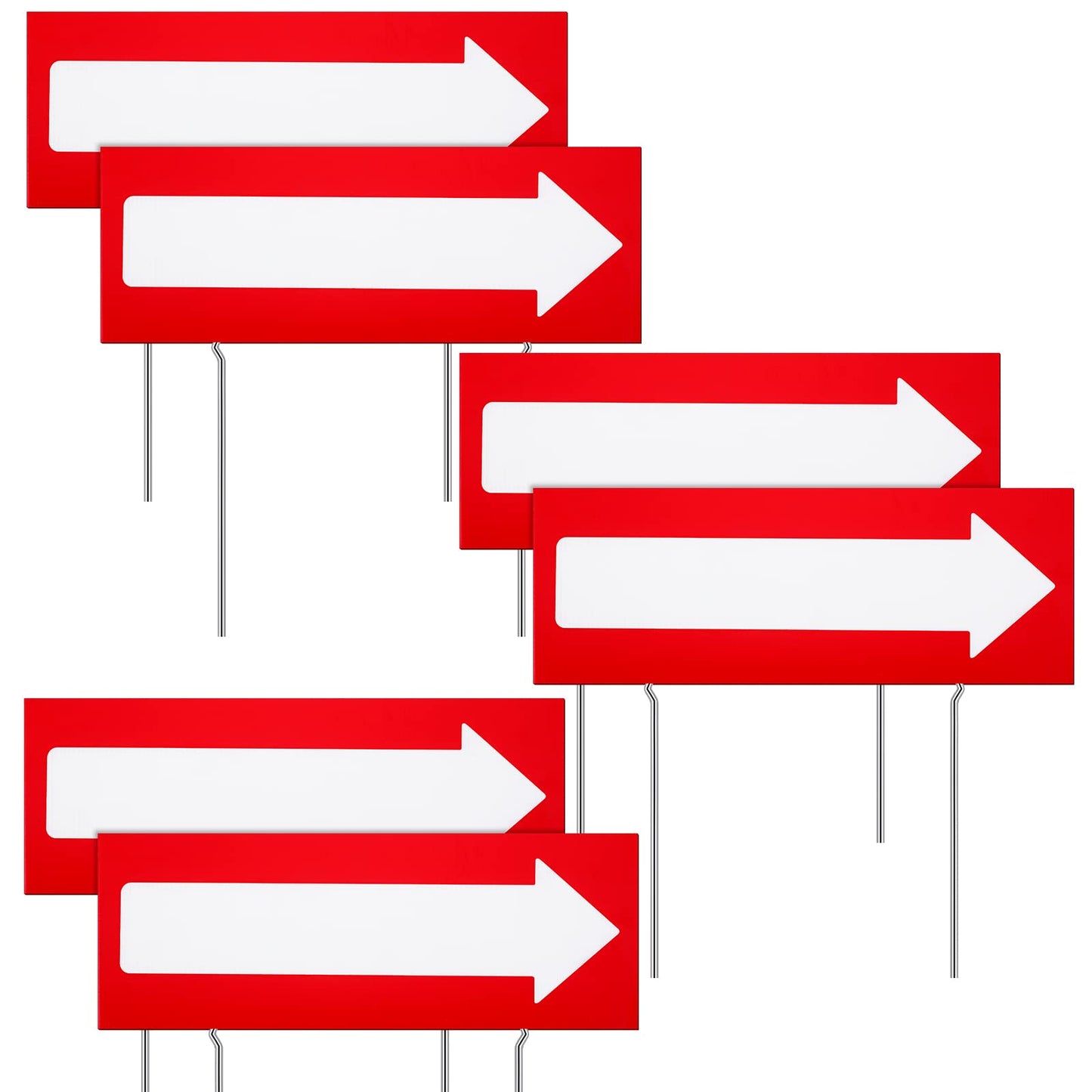 6 Pcs 17 x 6 Inch Arrow Yard Sign Red Corrugated Plastic This Way Decor Double Sided Directional Stake with 12 Inch Sturdy Metal Stakes for Outdoor Lawn Garden Ground Decorations