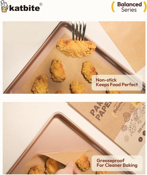 Katbite Parchment Paper Sheets - 130 Pcs Unbleached Non-Stick Baking Paper, 9x13 Inches for Air Fryer & Cooking