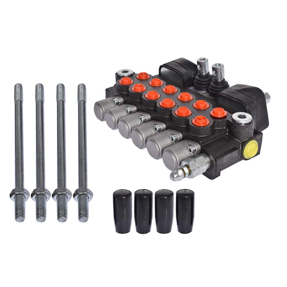 findmall 6 Spool 11GPM 3625PSI Hydraulic Directional Control Valve with 2 Joystick, SAE Ports Double Acting Valve for Small Tractors, Tractors, Loaders, Log Splitter