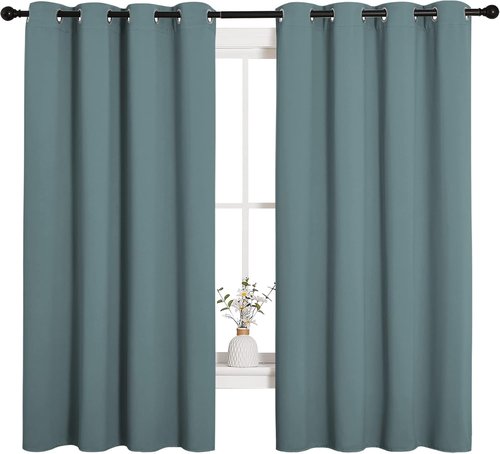 NICETOWN Blackout Curtains - Noise Reducing, Thermal Insulated Drape Panels for Small Windows | Greyish Blue, 2 Panels (W55 x L68-Inch)