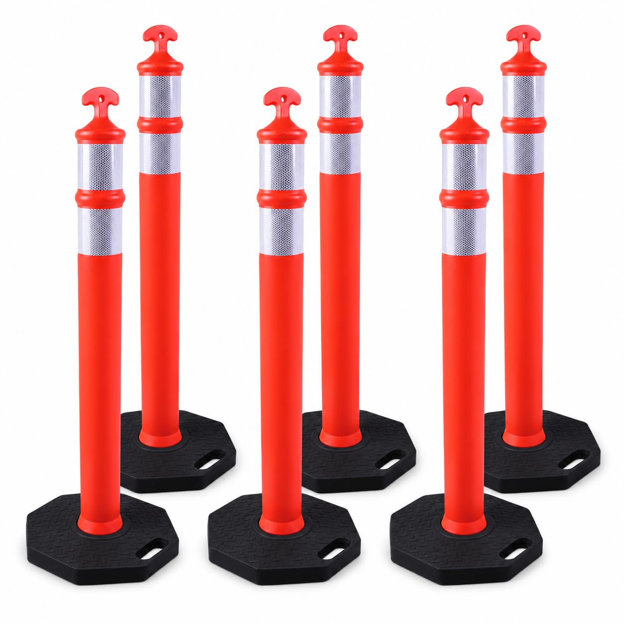 6PACK BESEA Traffic Delineators Cone 42”High Orange Traffic Safety Delineator Cones with Heavy Duty Rubber Base for Construction Site, Road Parking, People Control in Public(6PACK)