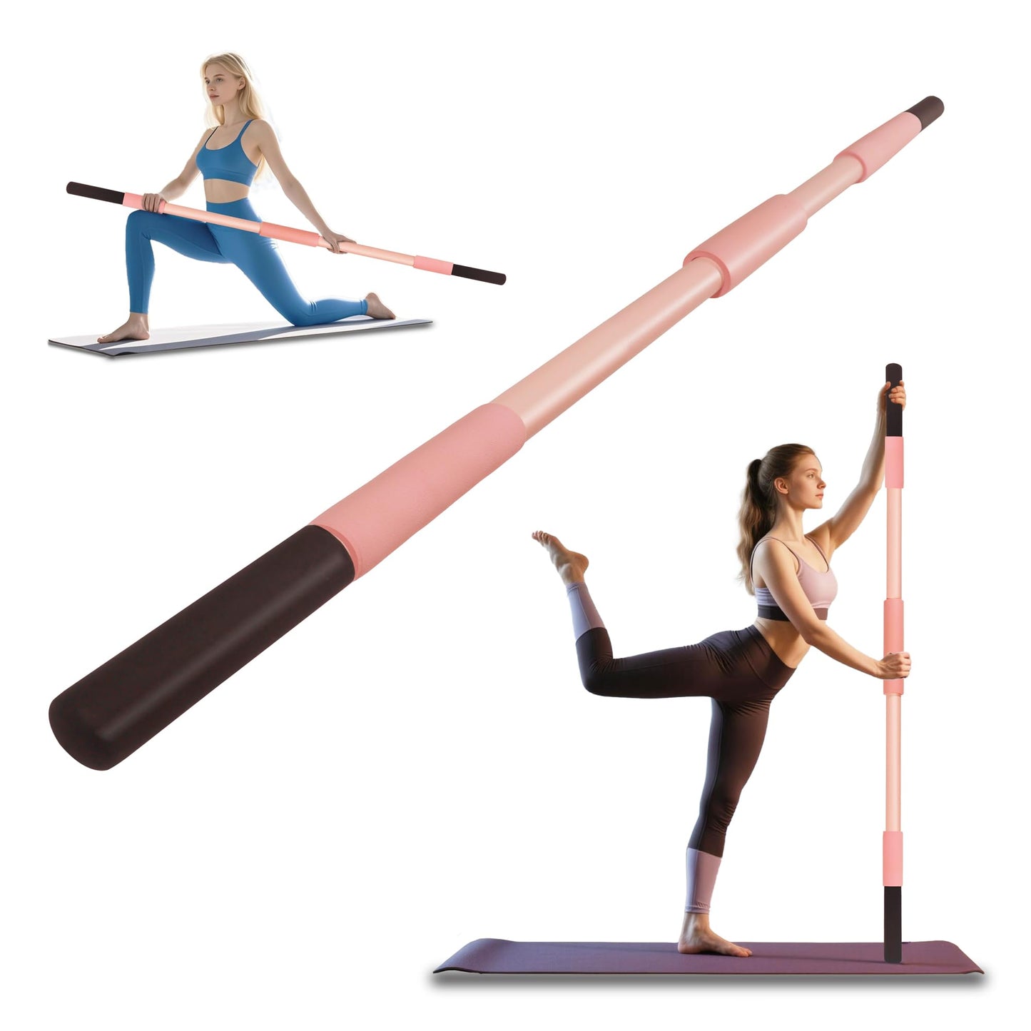 Scisum Pink Yoga Stick 58 Inch - Alloy Steel Stretching & Exercise Stick with Neck & Hand Pads, Shoulder Flexibility Tool for Yoga, Pilates & Home Gym Workouts
