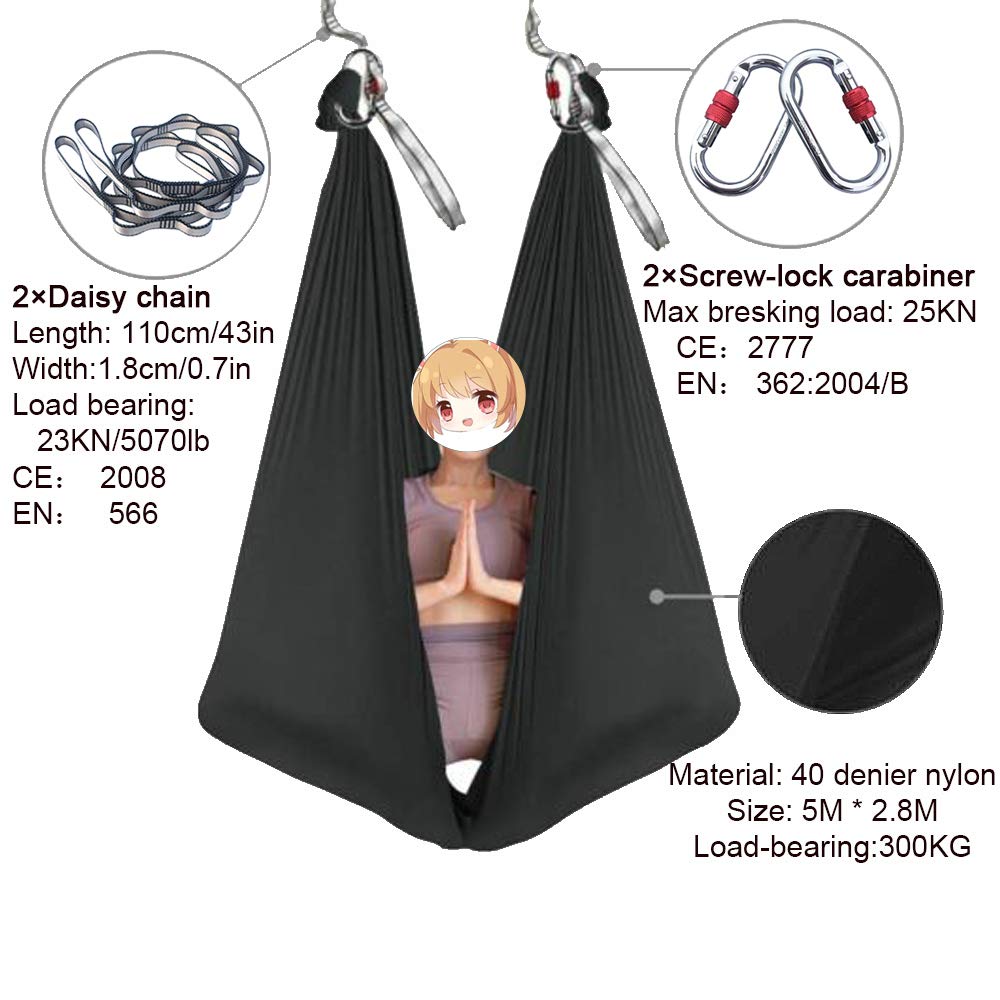 FOSER Aerial Yoga Hammock Aerial Yoga Swing with Daisy Chains Carabiners for Inverted Gravity Yoga Flip with Instruction Manual 5M×2.8M (Gradient Purple)