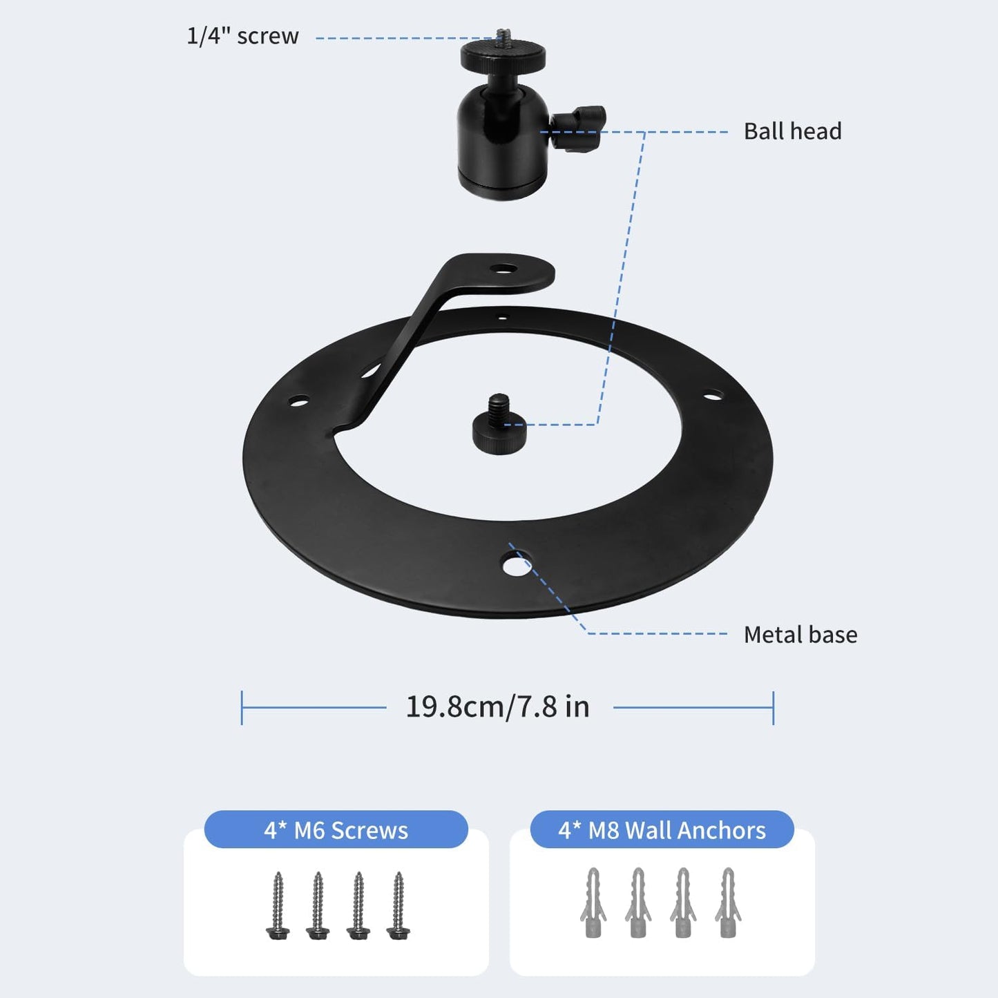 Tonalee 360 1/4" Projector Stand Table Tripod: Ballhead Angle Degree Adjustable with Screw for Most Projectors Webcams