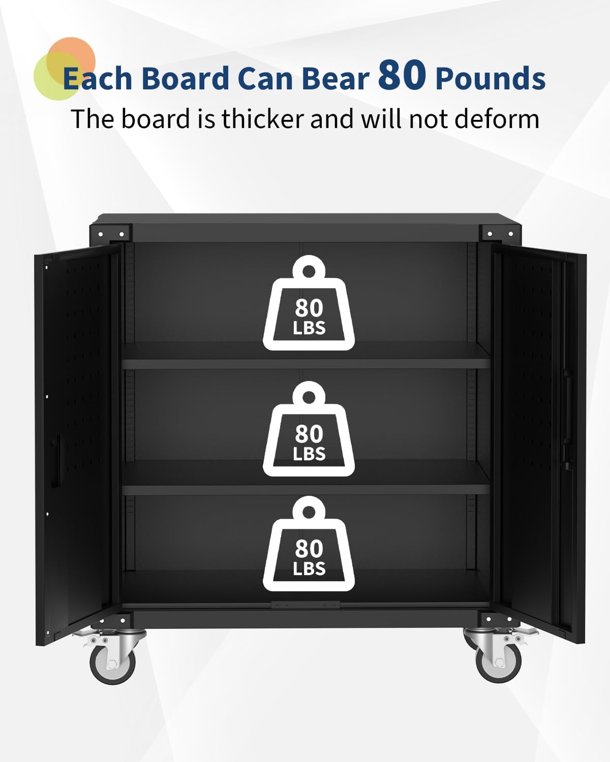 EliteEdge 31" Metal Storage Cabinet with Pegboard and Wheels, Lockable Rolling Tool Cabinet with Shelves, Heavy Duty Steel Utility Cabinet for Garage Workshop, Black