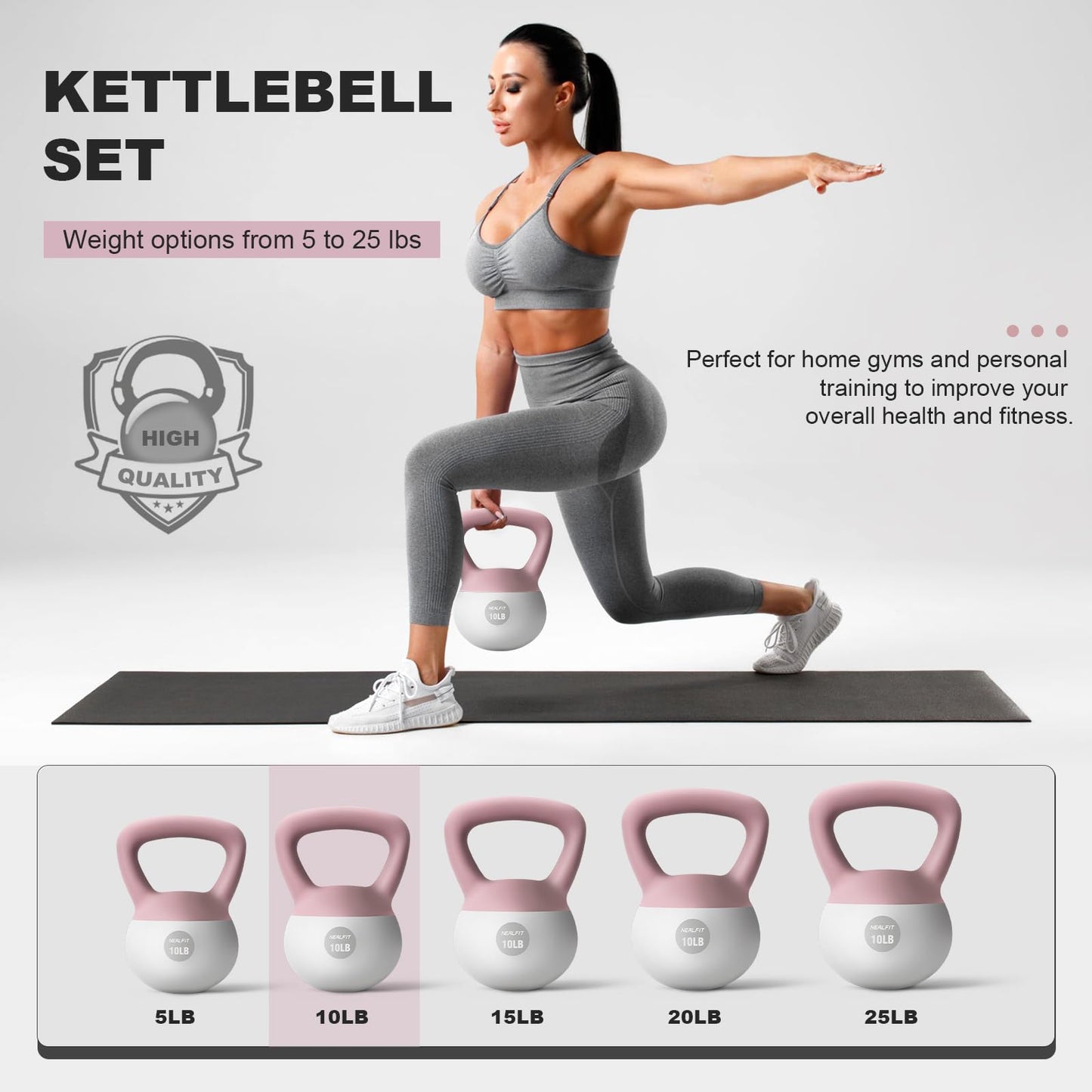 NEALFIT Soft Kettlebell 5LB/10LB/15LB/20LB/25LB, Kettlebells for Home Gym Strength Training, Anti-Slip Fitness Weights for Men Women (5LB Pink-White)