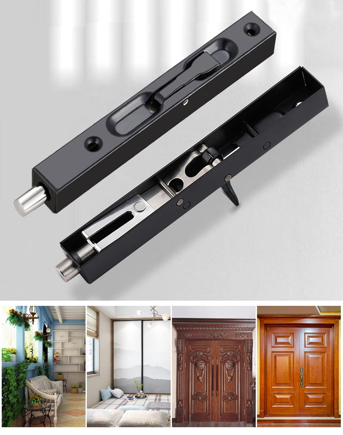 WANLIAN 6 inch Door Bolts,Door Slide Bolt Lock Door Flush Bolt Security Latch Bolt with Powerful Spring, Security Guard Lever Action Door Flush Bolt Latch for Bedroom,Cupboard(2pcs)