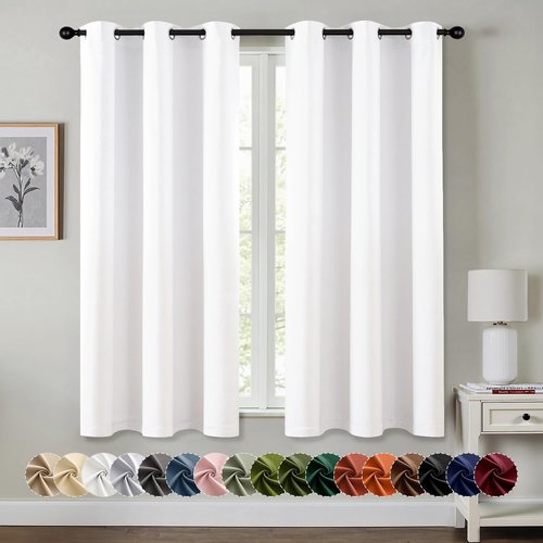MIULEE Pure White Room Darkening Curtains - Thermal Insulated Energy Saving Drapes | 63 Inches Long, 2 Panels