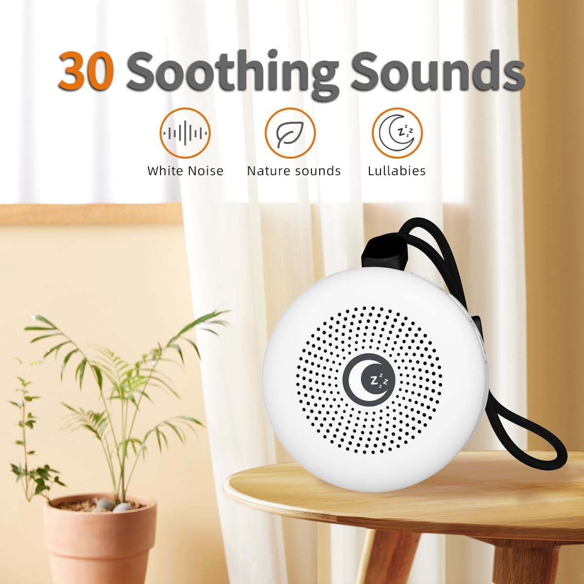Sleepbox Sound Machine - Portable Noise Generator with 30 Soothing Sounds & Rechargeable Battery | Ideal for Sleep, Travel & Relaxation (White)