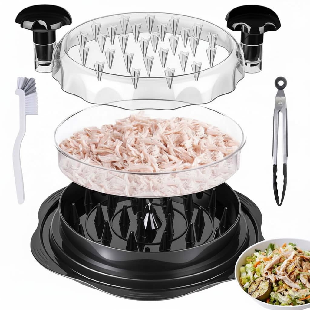 Large Chicken Shredder with Cleaning Brush & Tong 10'' Pro Chicken Shredder Tool Twist Large Stable Anti-Slip Ergonomic Handle, Removable Tray, Dishwasher Safe, BPA Free