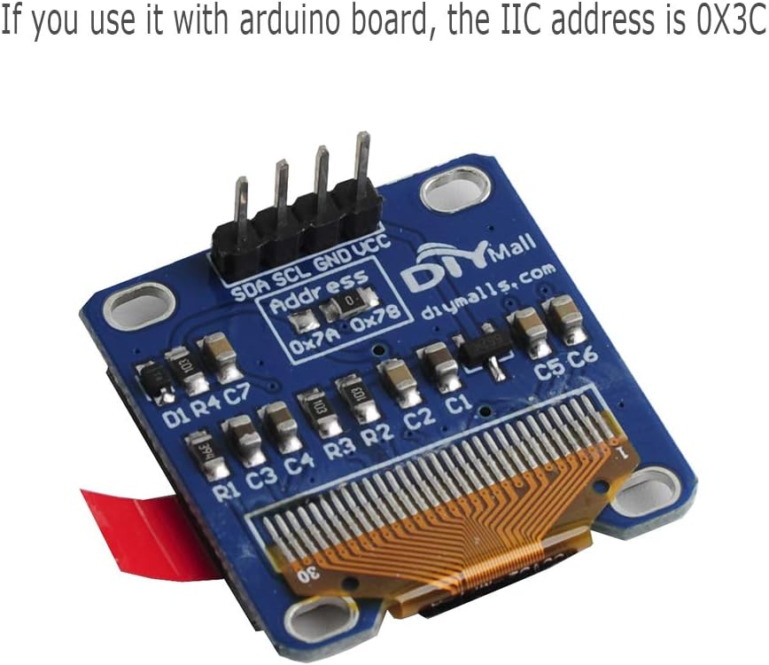 DIYmall 0.96 Inch I2C 128x64 SSD1306 51 Msp420 STIM32 (Pack 2pcs) Blue Yellow OLED Display Module Serial IIC Screen