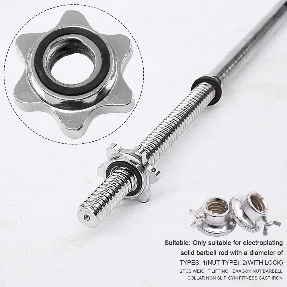 CALIDAKA 2pcs Standard Barbell Spin-Lock Collars Screw Clamps 0.91" Diameter Rubber Steel Anti-Slip Spin-Lock Collars for Dumbell Weight Lifting