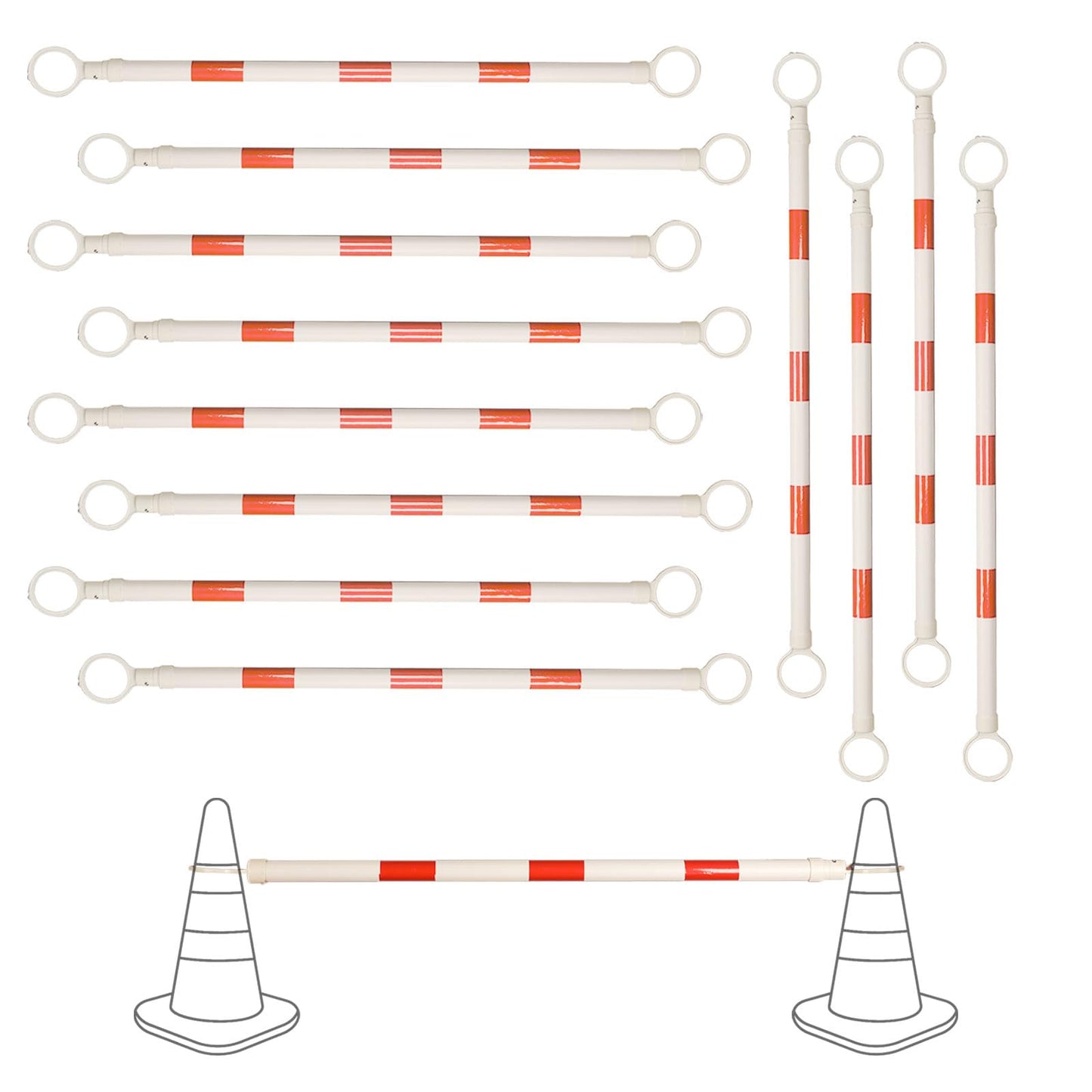 12 Pack Retractable Traffic Cone Bar from 4ft to 7.2ft, Expandable Safety Cone Bars for Parking Lots，Barricade for Road Construction