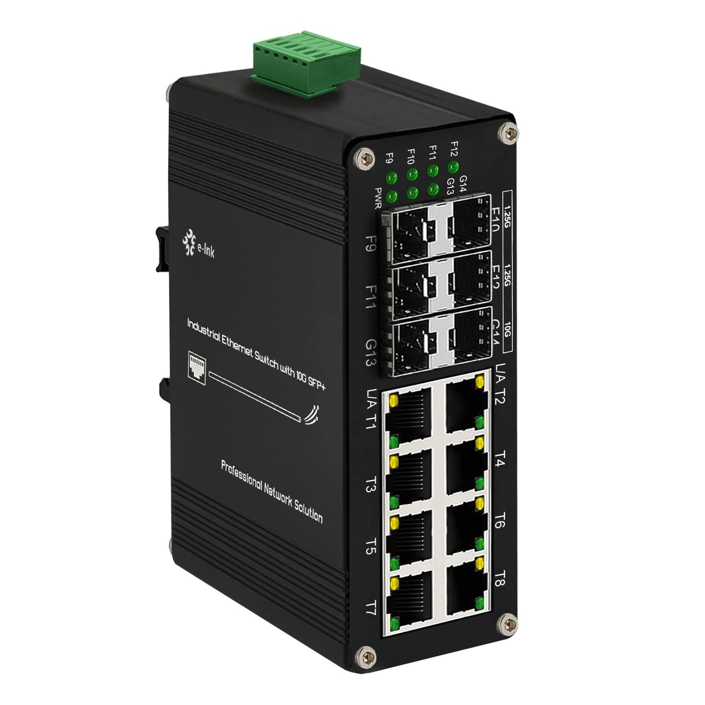 Industrial 8-Port Gigabit Ethernet Plus Switch with 2x10G SFP+ and 4x1.2.5G SFP, 10/100/1000Mbps, DIN Rail Mount Unmanaged Ethernet Fiber Switch