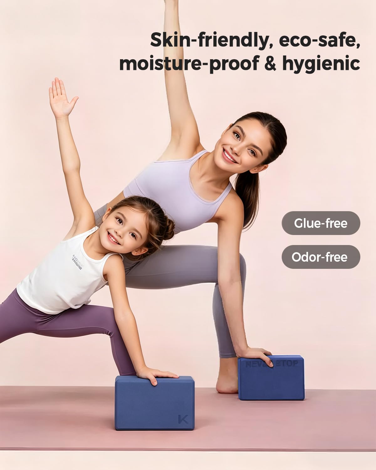 Yoga Block, High Density EVA Foam Blocks for Yoga, Pilates, Meditation, Aid Balance, Support and Deepen Poses - Non-Slip Lightweight Durable,Navy Blue (Set of 2)