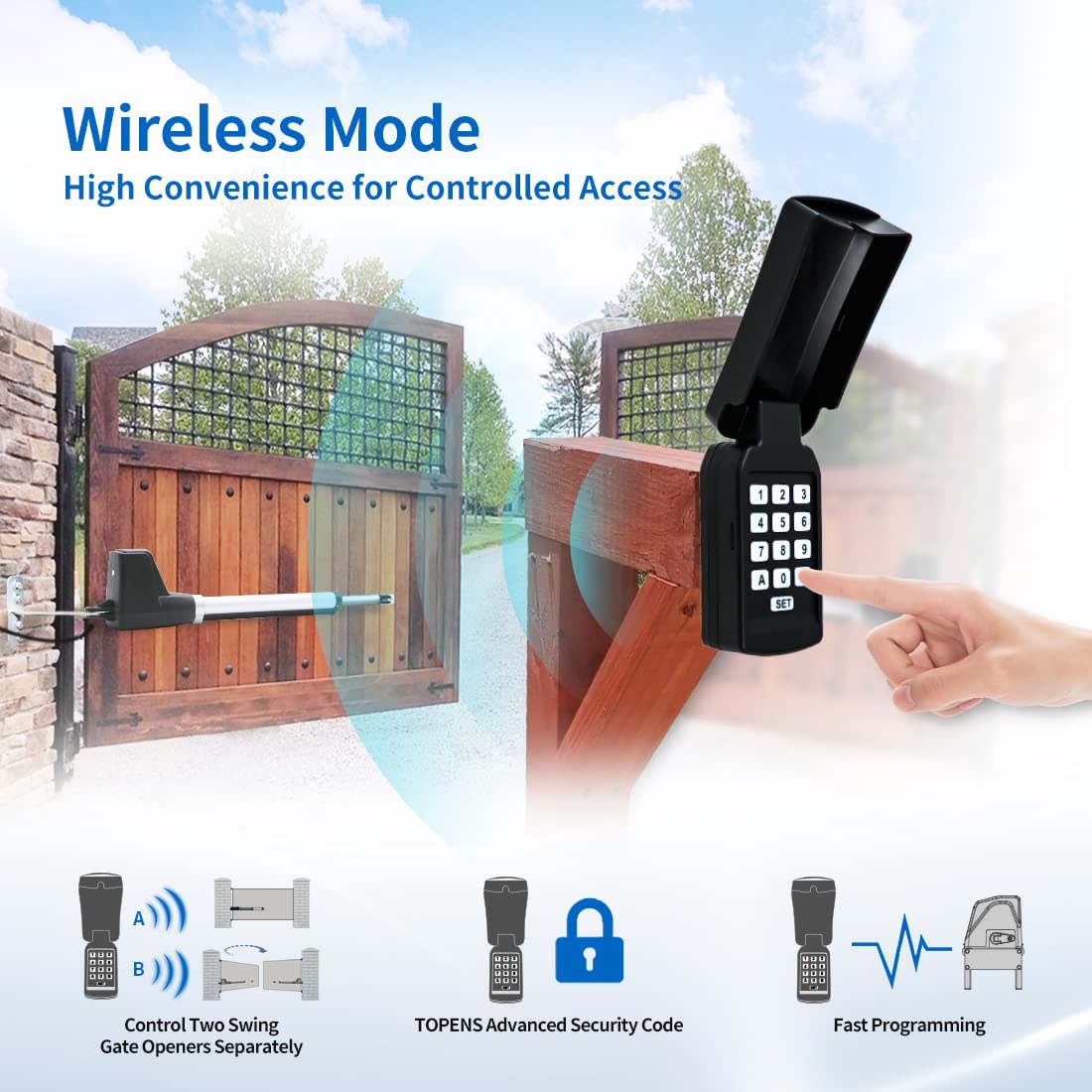 TOPENS TC188 Universal Wireless Wired Keypad Keyless Entry Keypad Waterproof Digital Code Panel Security Control for Automatic Swing Sliding Gate Opener, Remote Operator Accessory