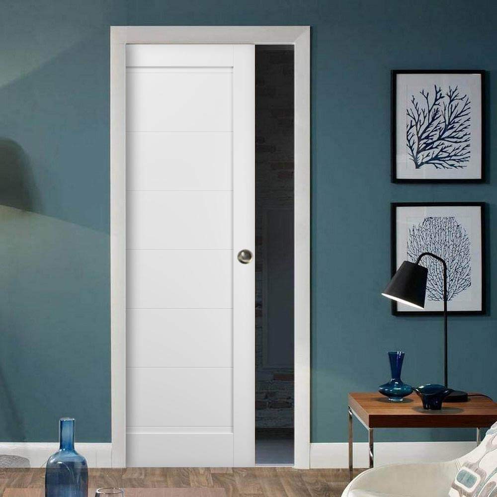 SARTODOORS Quadro 4115 | Interior French Single Pocket Door, no Glass, MDF, 36x84, White, Modern Style | Hardware Included