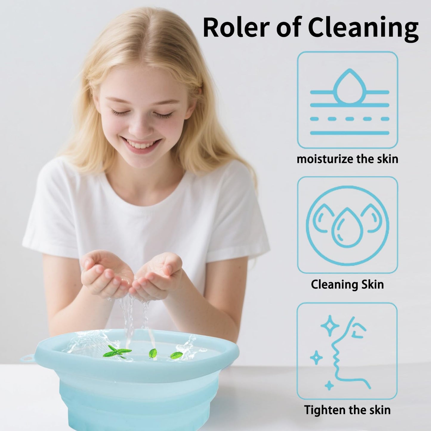 EBIGIC Face Bowl for Ice with Built-in IceTray,Collapsible Silicone Face Ice Bowl – Cold Plunge Therapy for Skin Tightening & Facial Treatment– Portable Spa Tool for Home & Travel（Blue)