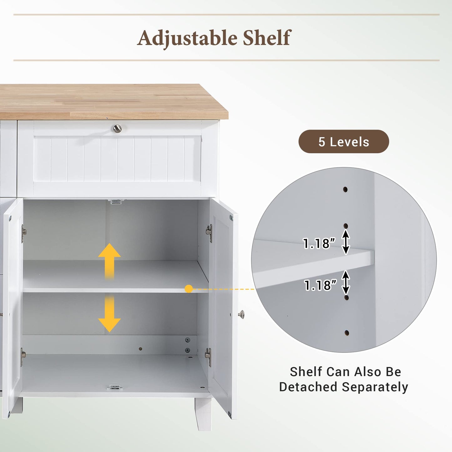 Bellemave 3 Piece Kitchen Bar Table Set Kitchen Island Set with 2 Stools and Drop Leaf, Island Table Set with Seating, Storage Cabinet, Drawers and Towel Rack (White+Rustic Brown)
