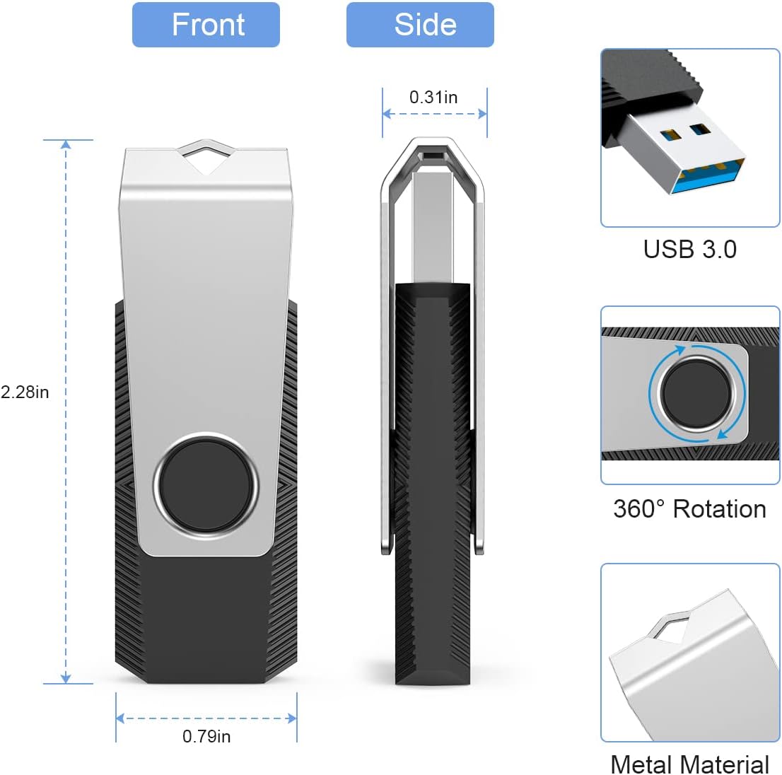 Aiibe 16GB 3.0 16GB USB Flash Drive Thumb Drive USB Memory Stick PenDrive - Black
