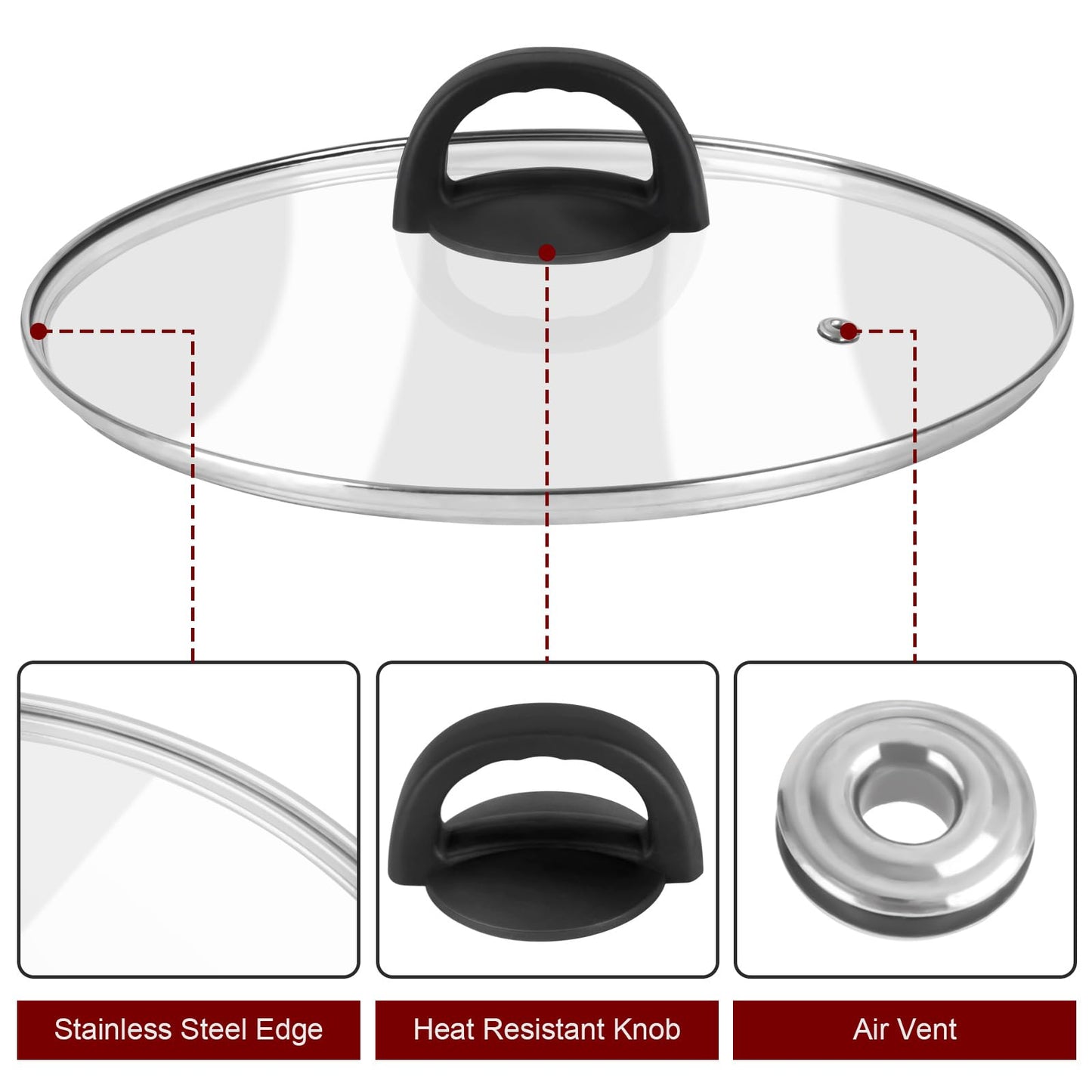Tempered Glass Pan Lid, 8" Pot Lid with Heat Resistant Handle, Pan Cover for Frying Pan, Skillet, Cast Iron, Wok, Universal Cookware