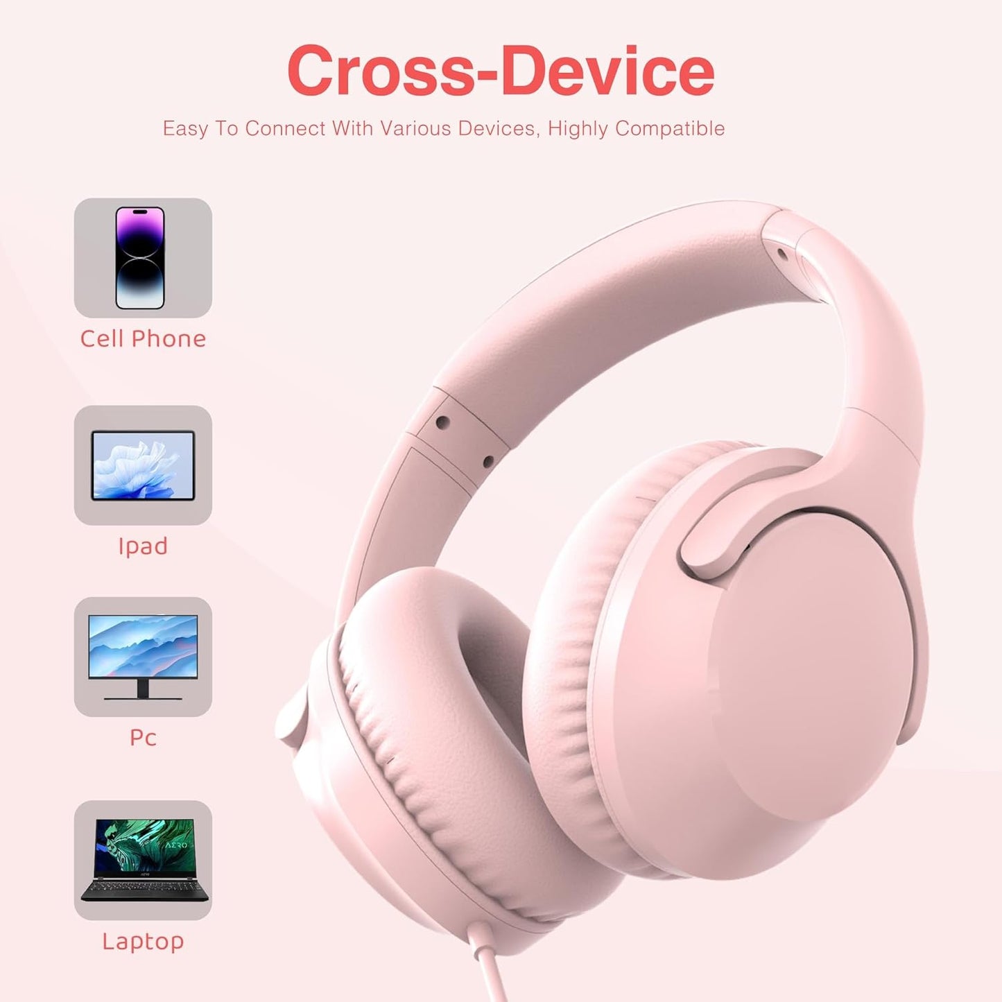 40 inch 3.5mm MIDOLA Over-Ear Wired Headphones Decent Sound (Acceptable) with Built-in Microphone, Lightweight