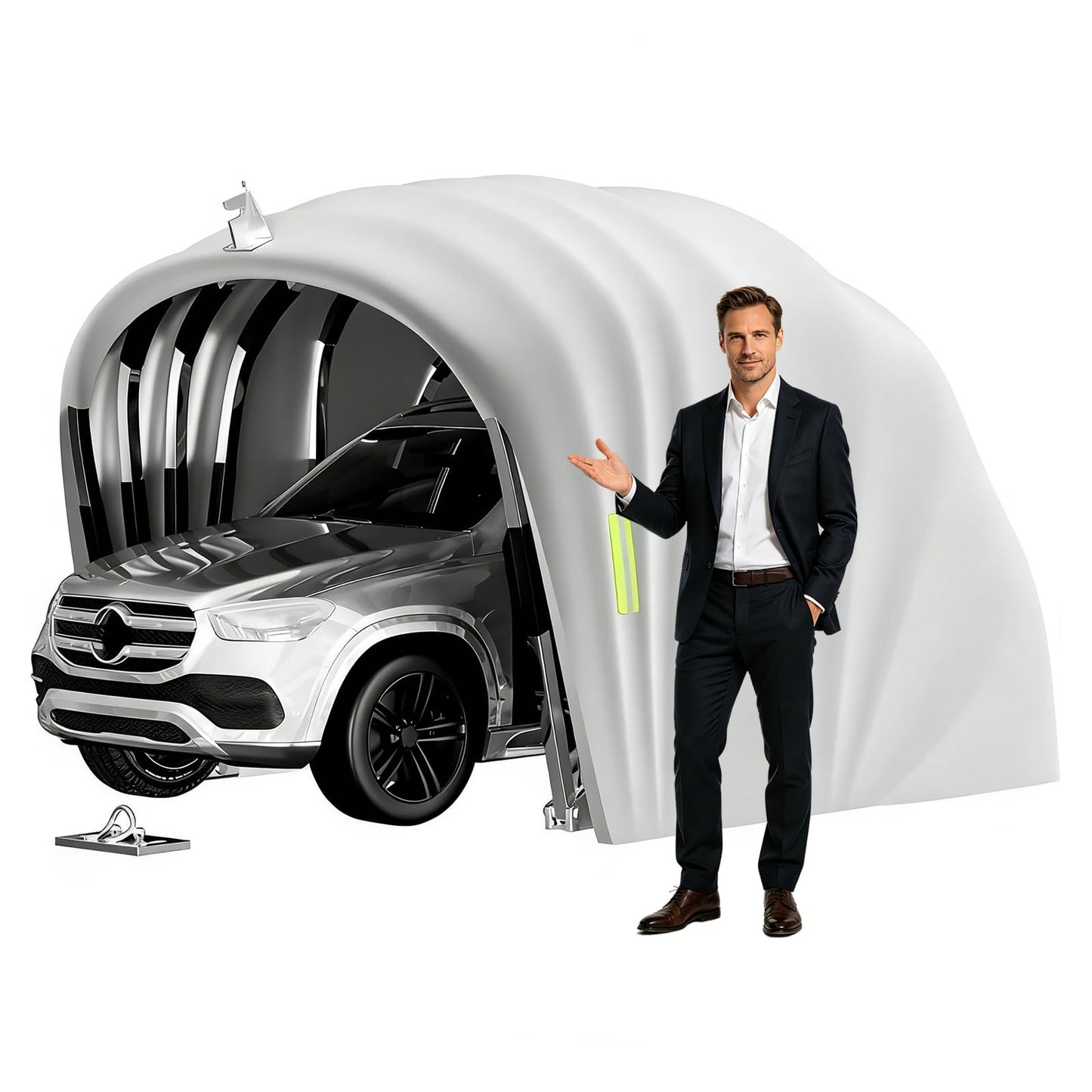 Semi Automatic Car Canopy, 19.35 x 8.8 Ft Garage Shelter with Heavy-Duty Oxford Fabric, Stainless Steel Frame - Waterproof, UV-Resistant, Windproof for Outdoor Vehicle Protection, Grey