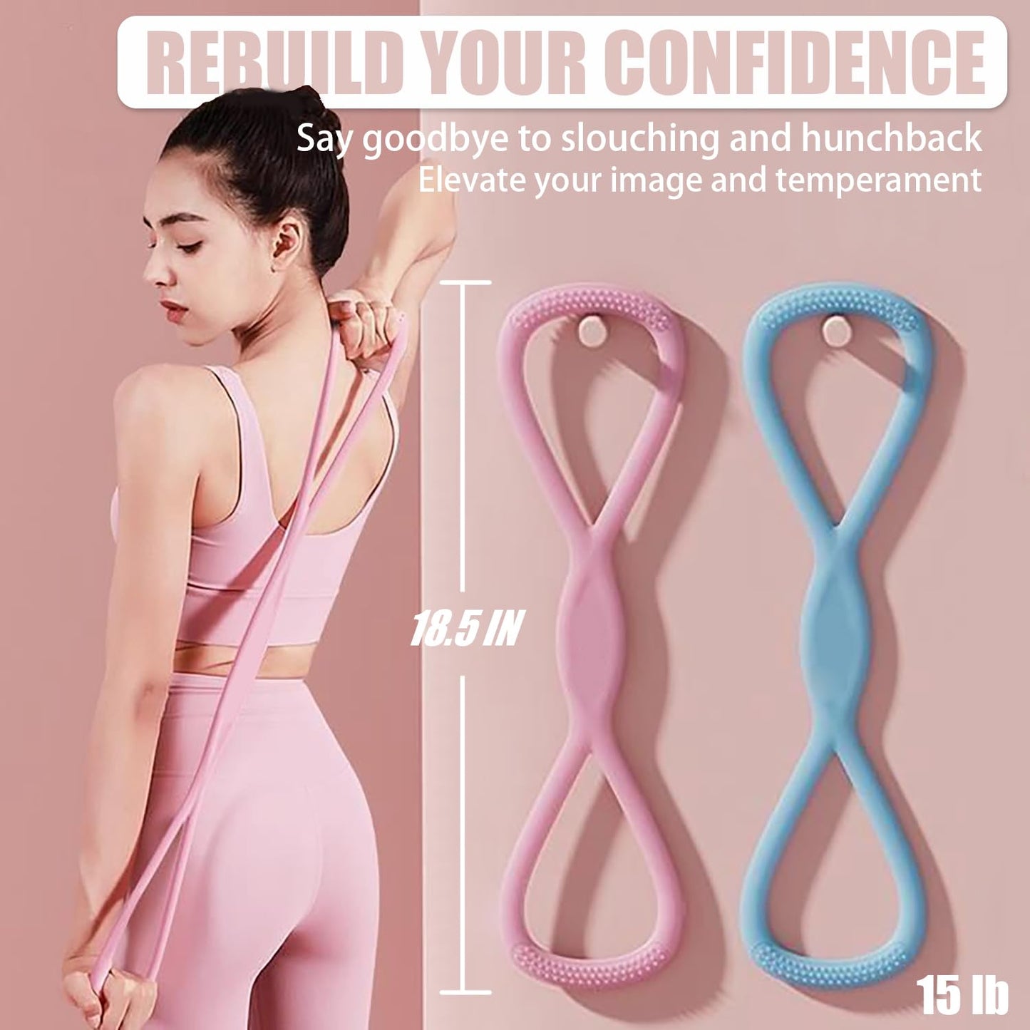 2PCS Figure 8 Resistance Band, Figure 8 Resistance Bands for Women & Men, Non-Slip Handles Rubber Band for Arms, Back, Shoulder Stretch with Handles (Pink+Blue)