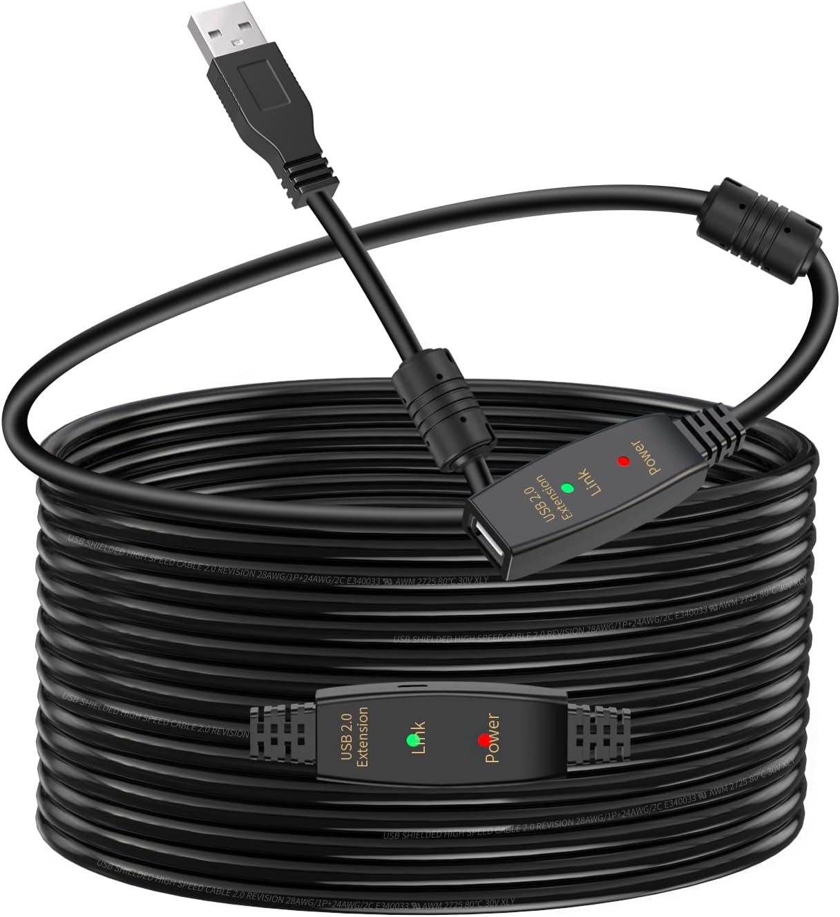 LDKCOK 50FT 2.0 chipset Active USB Extension Cable Male to Female with A Extension Signal Booster - Active