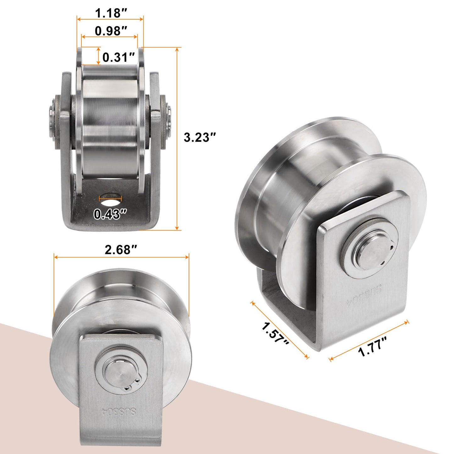 HARFINGTON 2pcs 2.7" H Groove Wheel Sliding Gate Caster, Rigid Caster Wheels with Bracket for Inverted 0.98" H-Track, 1102 lbs Capacity Per Wheel, for Garage Door, Lifting, Industrial Machine