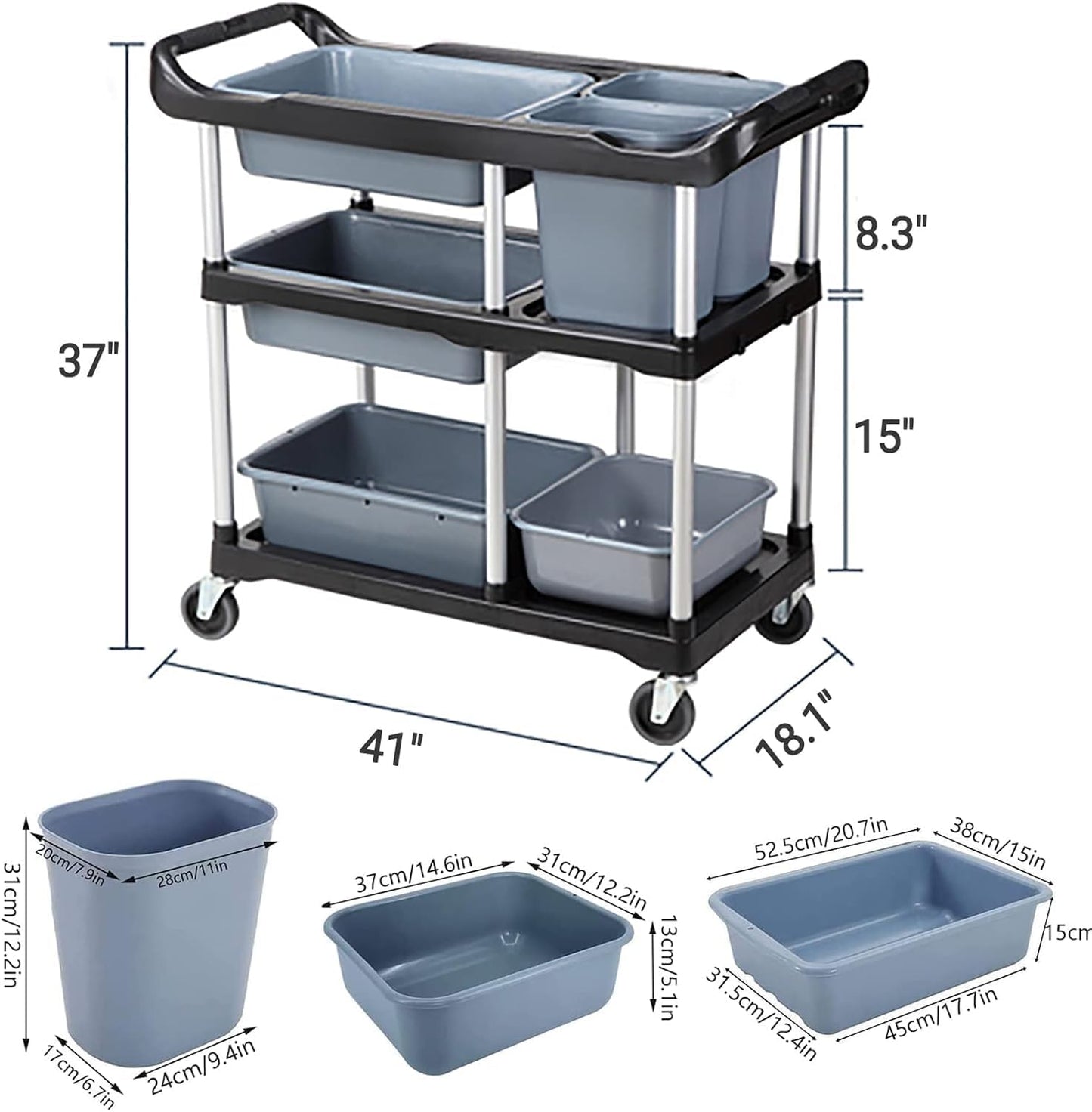 ZQZ-Store 3 Tier Heavy Duty Commercial Grade Utility Cart with Wheels, Storage Cart Multi-Function Mobile Shelving Unit Organizer for Hotel, Restaurant, Kitchen, Bedroom, Laundry Room