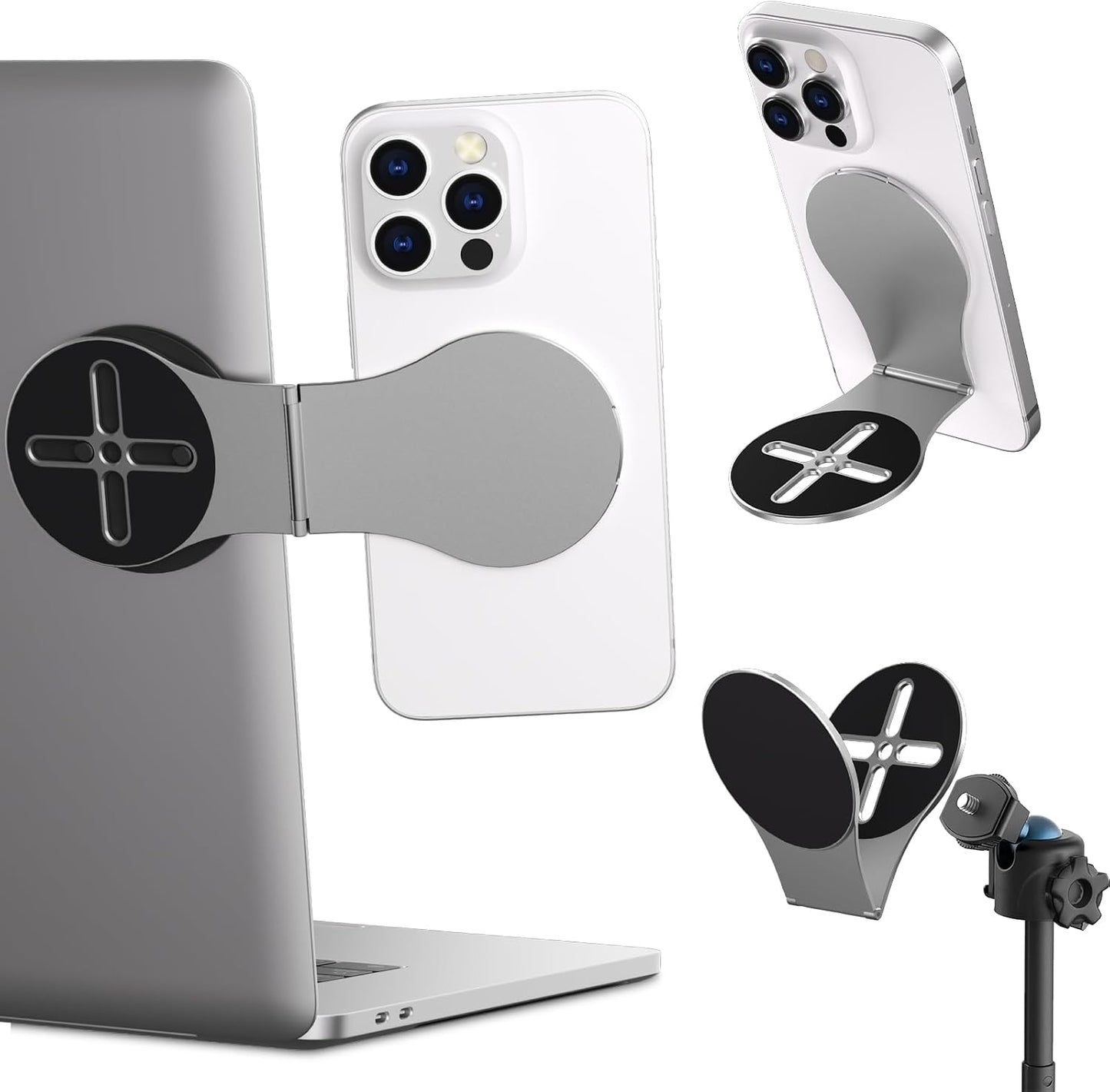 ALAFLY 1/4" Detachable Magnetic Phone Holder for Laptop & Car, Foldable Desk Phone Stand, Adjustable Magnetic Phone