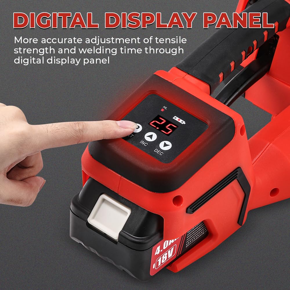 Flyrivergo Automatic Electric Strapping Machine with Long-Lasting 2x4000mAh Battery | 0.4-0.62" Width PP/PET Strapping Tool | Digital Display, Easy to Use for E-Commerce & Warehouse Packaging