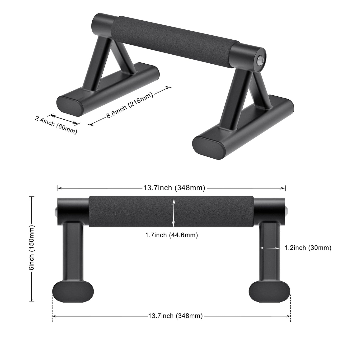 SELEWAERE Metal Parallettes Floor Workout Push Up Handles Non-Slip Pushup Bars Handstand Bars for Calisthenic Fitness Sturdy Steel Tubing with NBR Foam Covered Grip, Load up to 600 lbs