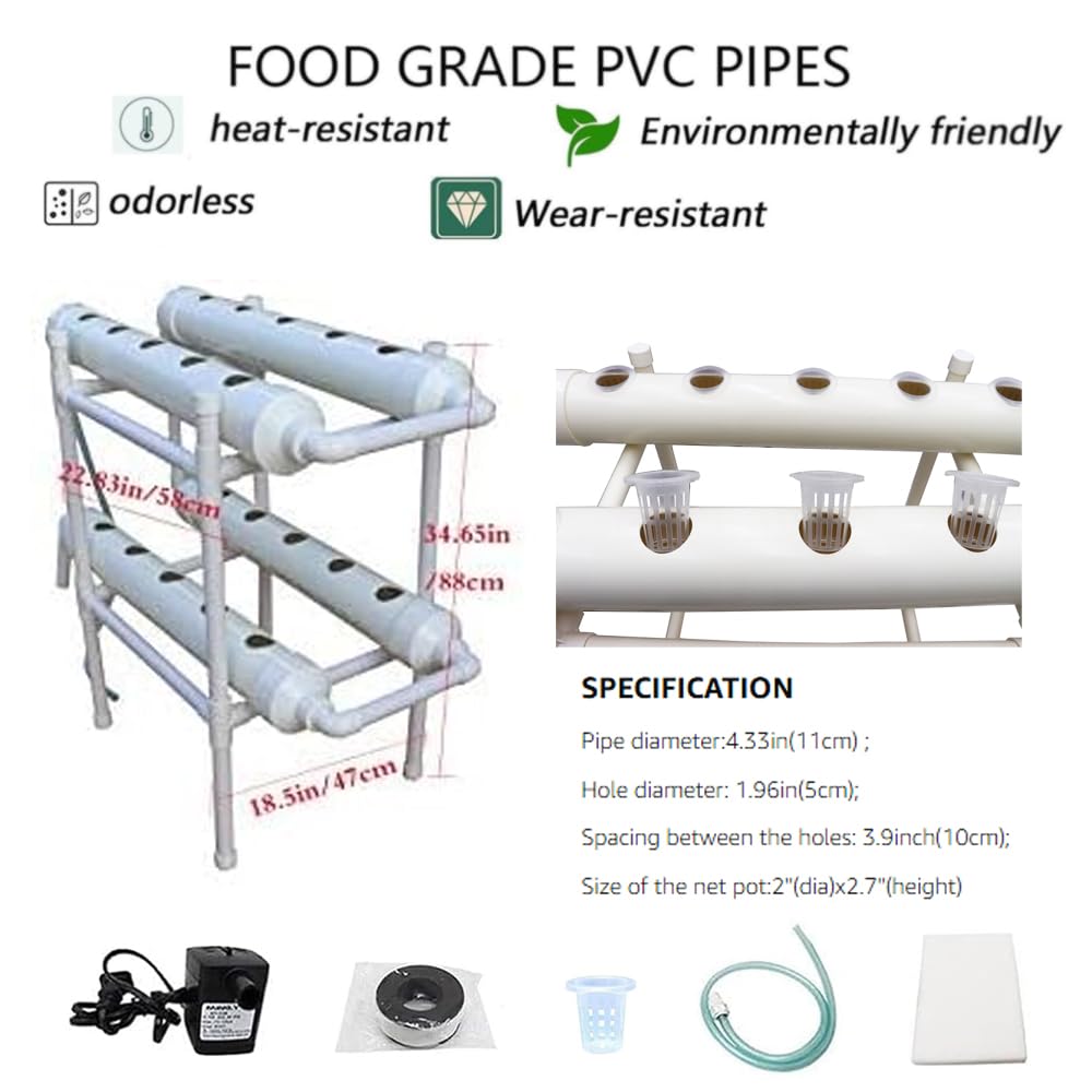 INTBUYING Hydroponic Growing System 20 Holes 4 Pipes 2 Layer Plant Site Grow Kit Hydroponic Gardending System with 110V Pump Extra-Lage Planting Basket for Strawberry