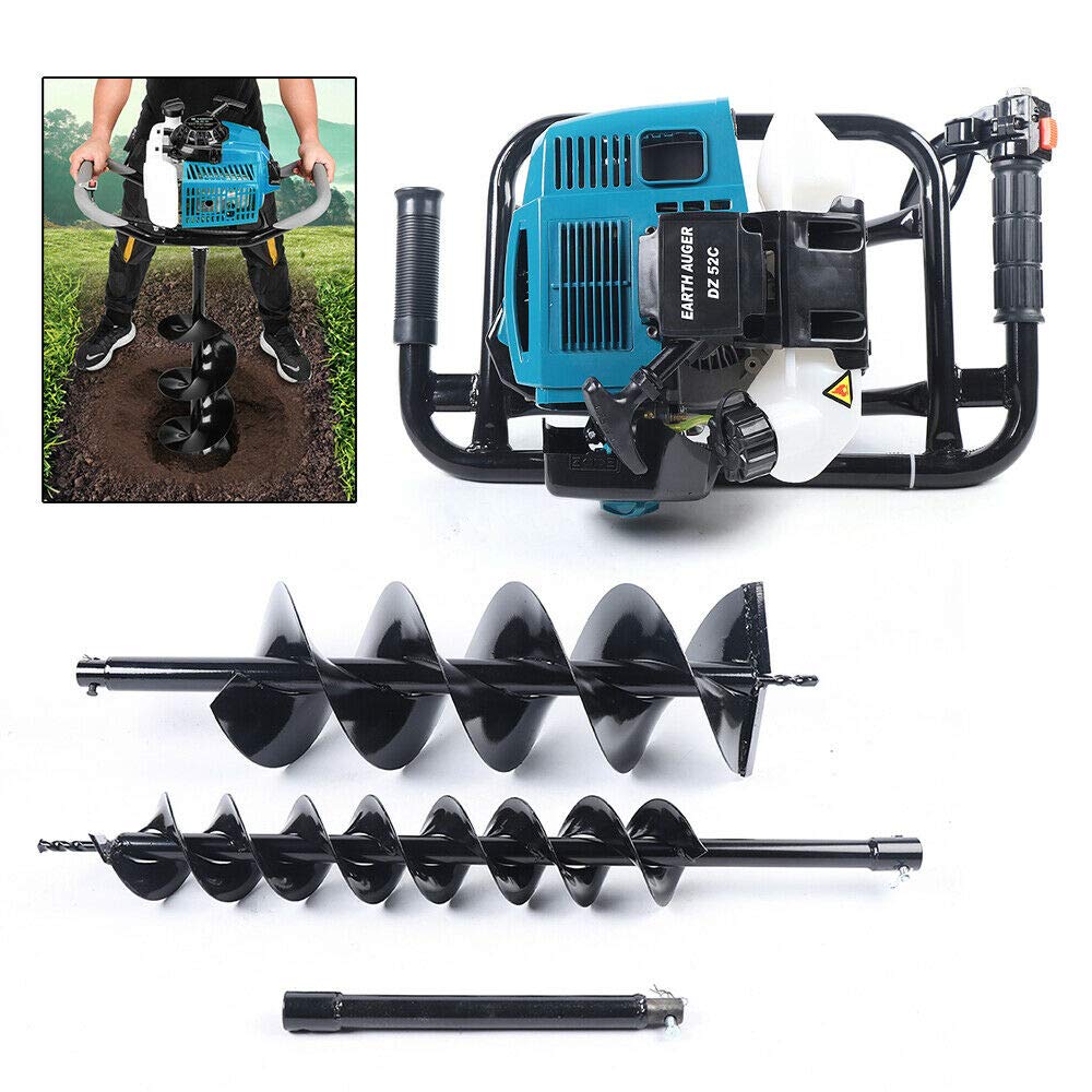 Kunghei 52CC 2 Stroke Auger Post Hole Digger, Double Digger, Gas Powered, 1 Count, 4" & 8" & 12" Extention Rod, For Farm Garden Plant