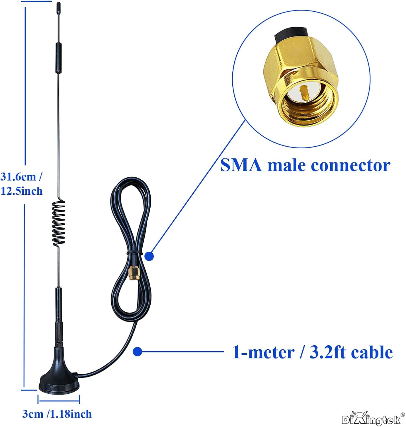 Dixingtek 3G 4G 4G 2 Pack 1-Meter 4G GSM LTE SMA Magnetic Antenna, Compatible with LTE Router Game Camera Network Card
