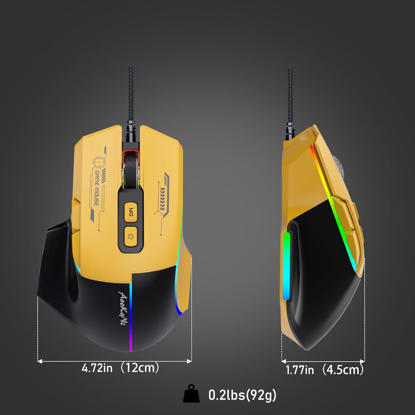 mobiproduct 5 7200, Wireless MouseErgonomic Mouse with Adjustable DPI up to RGB Breathing Lights, Compatible