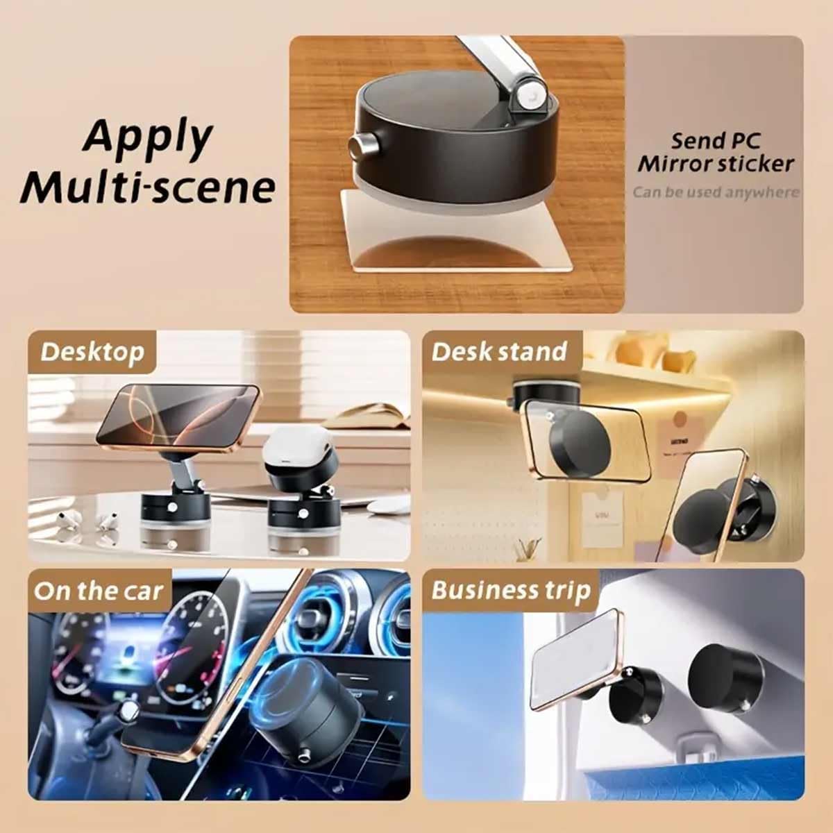 Oudvaker Foldable Magnetic Vacuum Phone Holder, 360° Electric Suction Car Mount, Double-Sided Swivel Stand for Car, Mirror, Gym, Kitchen, Hands-Free Portable Phone Holder (Black)