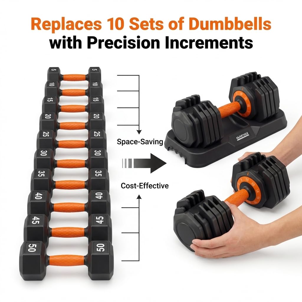 Single Adjustable Dumbbells 25LB, Adjustable Dumbbell for Home Gym Workout