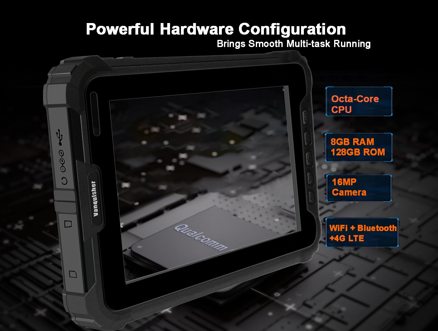 Vanquisher [2025 Launched] Ultra Rugged 8-inch Enterprise Tablet PC, Android 14 Warehouse Tablet with 2D Barcode Scanner | 8GB+128GB Large Memory | 10000mAh High Capacity Battery | IP67 Waterproof